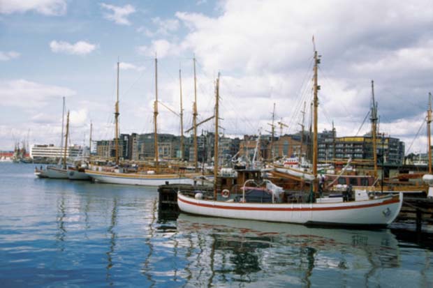 Boats moored at a Oslo Harbor